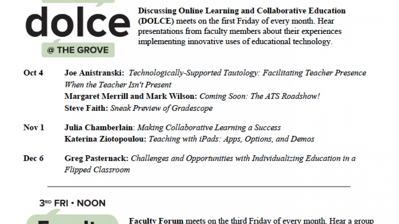 Image of Fall 2019 DOLCE and Faculty Forum flyer