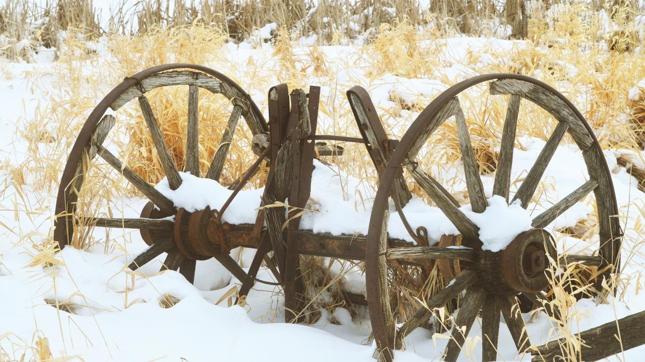 Wagon Wheels with Snow