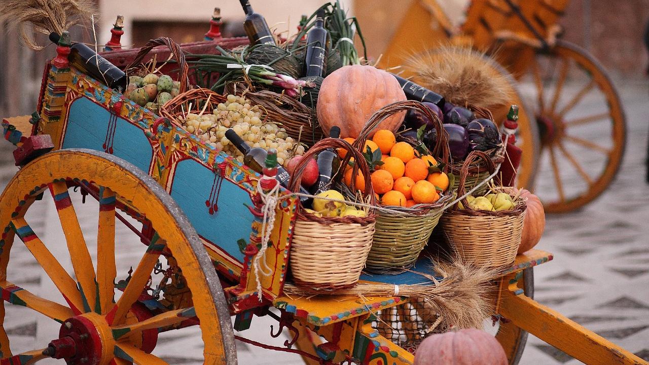 Wooden cart full of vegetables