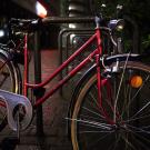 Red bicycle at night